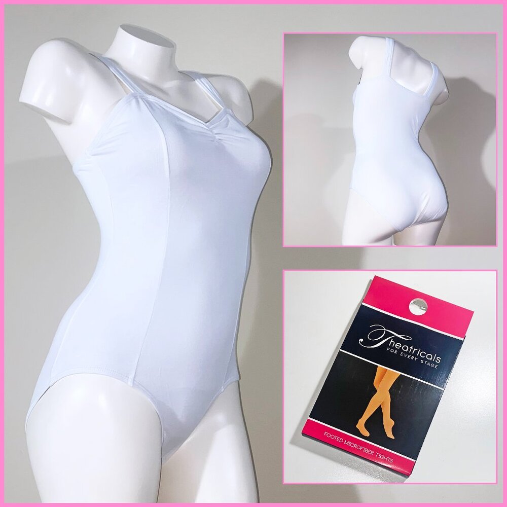 NEW THEATRICALS BUNDLE - L WHITE CAMI LEOTARD & L WHITE TIGHTS